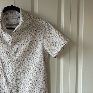 Denim & Flower Short Sleeve Button Down (EUC) – Orange & Blue Floral, Small